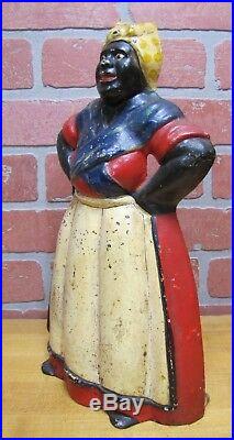 Orig 1920s Cast Iron Mamma Doorstop Black Americana Red White Blue USA Paint