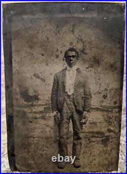 Original 1860s Tintype Photo of African American Man Civil War Golden Picture