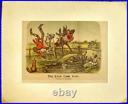 Original 1885 Currier & Ives Lithograph THE COON CLUB HUNT Taking a Header