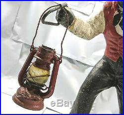 Original Cast Iron Lawn Jockey Statue Hitching Post Black Americana Jocko 24H