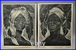 Original MARGARET BRUNDIDGE Linocut Prints c. 1957 African American