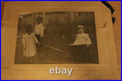 Original Photo, 2 African American childrens Pulling a Caucasian child in wagon