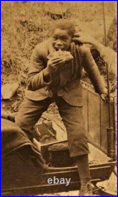Original Photo, Caucasian man pulling an African American Child ear, 1800s