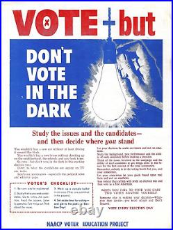 Original c1963 NAACP PosterVOTEAfrican American Civil Rights Voting Broadside