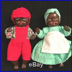 PAIR Black Americana Dolls Vintage Jointed Bisque Porcelain Boy and Girl, 5