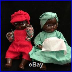 PAIR Black Americana Dolls Vintage Jointed Bisque Porcelain Boy and Girl, 5