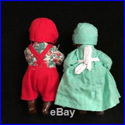 PAIR Black Americana Dolls Vintage Jointed Bisque Porcelain Boy and Girl, 5