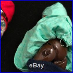 PAIR Black Americana Dolls Vintage Jointed Bisque Porcelain Boy and Girl, 5