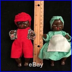 PAIR Black Americana Dolls Vintage Jointed Bisque Porcelain Boy and Girl, 5