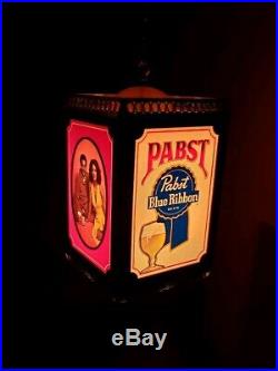 Pabst Blue Ribbon PBR Rotating Beer Sign Black Americana Hanging Motion Lamp