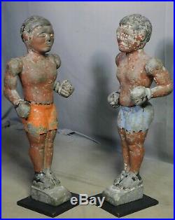 Pair Americana Folk Art Sculptures Cast Zinc Boxers OLD PAINT Arcade Game 1920's