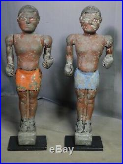 Pair Americana Folk Art Sculptures Cast Zinc Boxers OLD PAINT Arcade Game 1920's