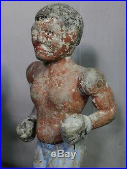 Pair Americana Folk Art Sculptures Cast Zinc Boxers OLD PAINT Arcade Game 1920's