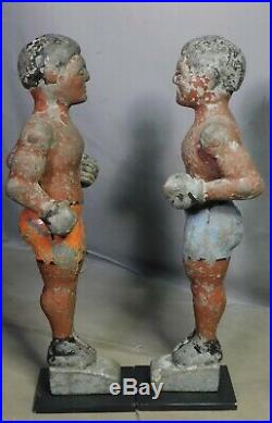 Pair Americana Folk Art Sculptures Cast Zinc Boxers OLD PAINT Arcade Game 1920's