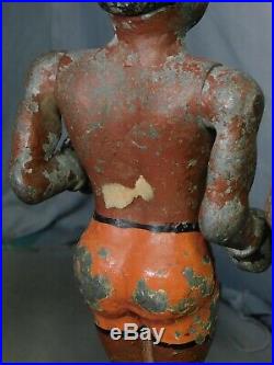 Pair Americana Folk Art Sculptures Cast Zinc Boxers OLD PAINT Arcade Game 1920's