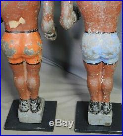 Pair Americana Folk Art Sculptures Cast Zinc Boxers OLD PAINT Arcade Game 1920's