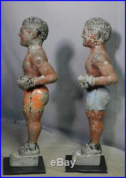 Pair Americana Folk Art Sculptures Cast Zinc Boxers OLD PAINT Arcade Game 1920's