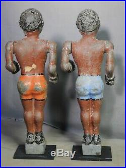 Pair Americana Folk Art Sculptures Cast Zinc Boxers OLD PAINT Arcade Game 1920's