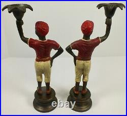 Pair Vintage Black Americana Bronze Candlesticks Candle Holders Boy Figurines