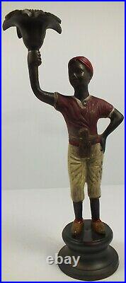 Pair Vintage Black Americana Bronze Candlesticks Candle Holders Boy Figurines