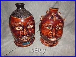 Pair of Black Americana Face Jugs by Winton-Rosa Eugene 2003/2004
