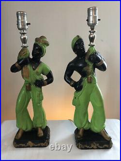 Pair of Vintage 1950's Man/Woman Black Americana Genie Chalkware Lamp 18 Tall