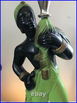 Pair of Vintage 1950's Man/Woman Black Americana Genie Chalkware Lamp 18 Tall