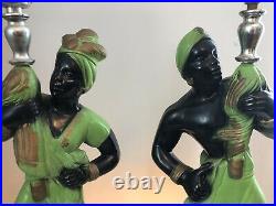 Pair of Vintage 1950's Man/Woman Black Americana Genie Chalkware Lamp 18 Tall