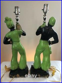 Pair of Vintage 1950's Man/Woman Black Americana Genie Chalkware Lamp 18 Tall