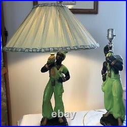 Pair of Vintage 1950's Man/Woman Black Americana Genie Chalkware Lamp 18 Tall
