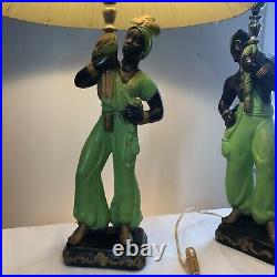 Pair of Vintage 1950's Man/Woman Black Americana Genie Chalkware Lamp 18 Tall