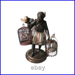 Petite Choses Blackamoor BIRDCAGE SELLER Bronze Nubian Statue Black Americana