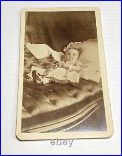 Post Mortem Little Girl On Sofa Holding Flowers, Open Eyes Vermont Photographer