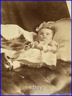 Post Mortem Little Girl On Sofa Holding Flowers, Open Eyes Vermont Photographer