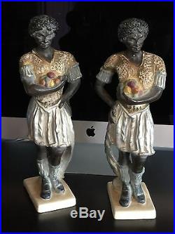 Pr Antique MCM glazed ceramic African Blackamoor Nubian 16 figures Americana