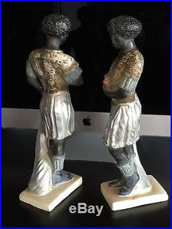 Pr Antique MCM glazed ceramic African Blackamoor Nubian 16 figures Americana