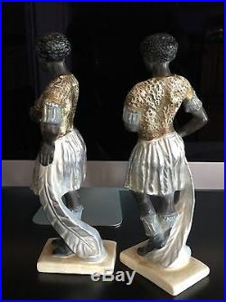 Pr Antique MCM glazed ceramic African Blackamoor Nubian 16 figures Americana