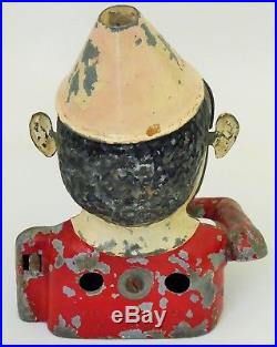Price Reduced! Jolly Man Cast Mechanical Aluminum Coin Bank Black Americana Toy
