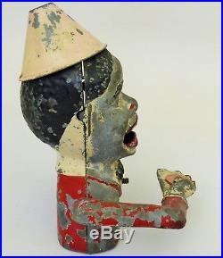 Price Reduced! Jolly Man Cast Mechanical Aluminum Coin Bank Black Americana Toy