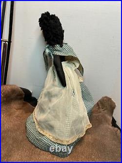 Primitive? Black americana stuffed ragdoll WithBlue & white checkered housedress