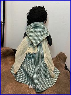 Primitive? Black americana stuffed ragdoll WithBlue & white checkered housedress
