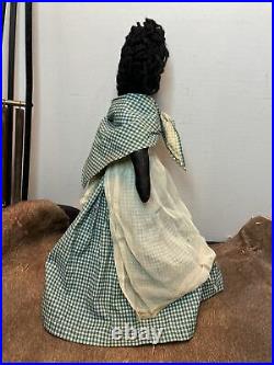 Primitive? Black americana stuffed ragdoll WithBlue & white checkered housedress