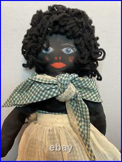 Primitive? Black americana stuffed ragdoll WithBlue & white checkered housedress