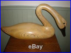 Primitive Folk Art Hand Carved Wood Whistling Swan Sculpture Artist Signed Large