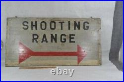 Primitive wood hand painted sign Shooting Range 33 x 16 original 1900