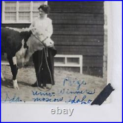 Prize Cow University Idaho Moscow Ribbon Photo 1920 Vintage Original Women E424
