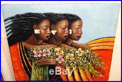 R. Virginia African American Woman With Flowers Oil On Canvas Painting