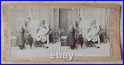 RARE! AFRICAN AMERICAN PORTER HELPS PASSENGER with BAGGAGE 1886 STEREO VIEW PHOTO