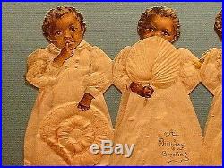 RARE Antique Black Americana Quadruplets Cut Out Doll Birthday Card Framed