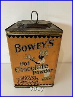 RARE Antique Vintage BOWEYS HOT CHOCOLATE Advertising Tin Black Americana